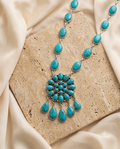 Turquoise Statement Necklace for Women – Elegant Boho Beaded Pendant Necklace with Silver-Tone Chain