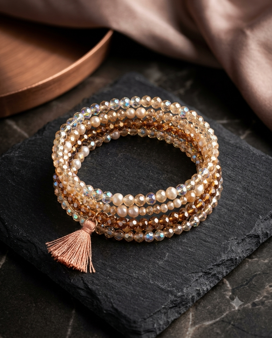 Elegant Multicolor Crystal Beaded Bracelet Set – Handmade Statement Jewellery
