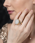 Elegant White Druzy Stone Statement Ring – Gold-Tone Adjustable Ring for Women