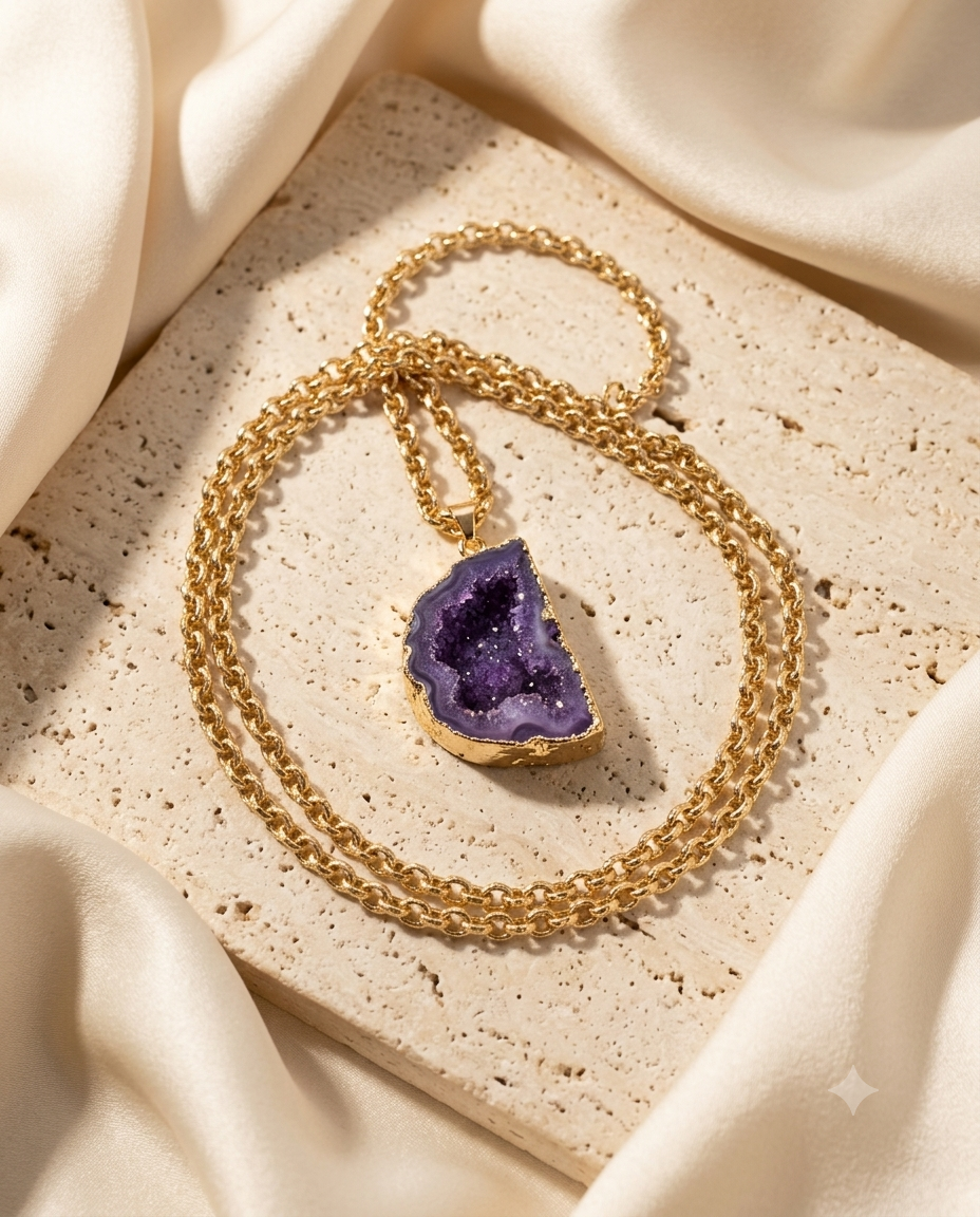 Elegant Blue Stone Pendant Necklace – Minimalist Gold-Tone Long Chain Necklace for Women