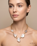 Elegant White Agate Statement Necklace for Women – Gold-Tone Natural Stone Pendant Necklace