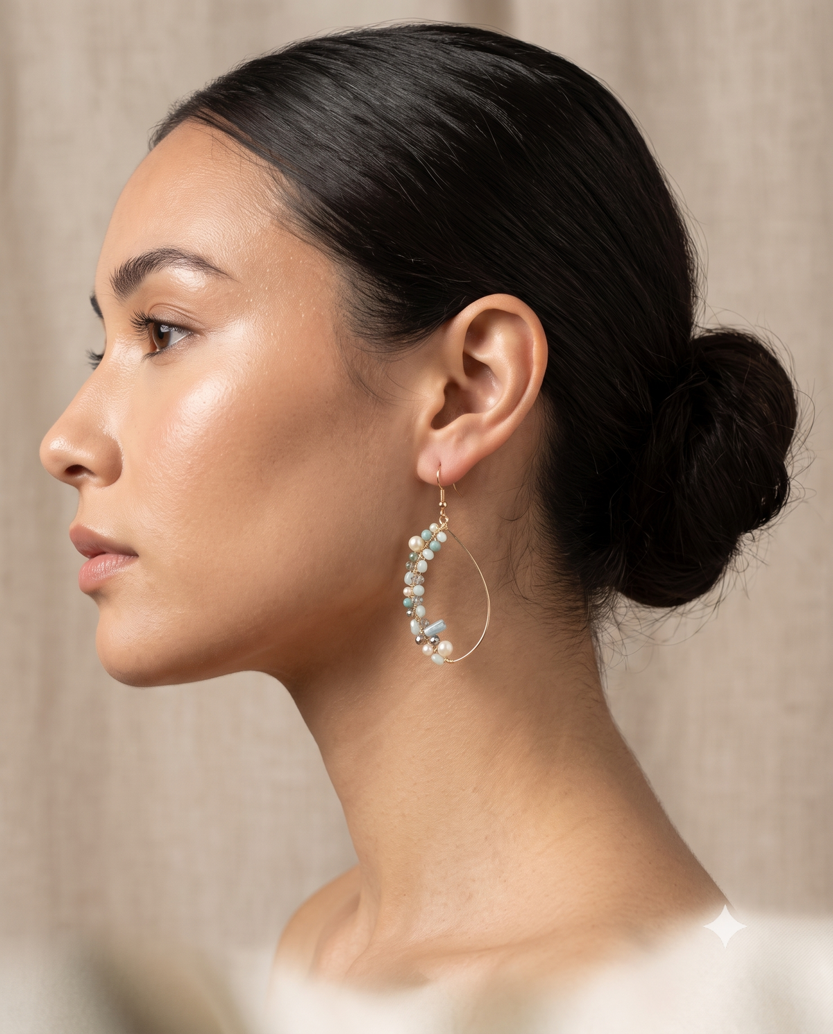 Elegant Pearl & Blue Crystal Hoop Earrings – Handmade Statement Jewellery
