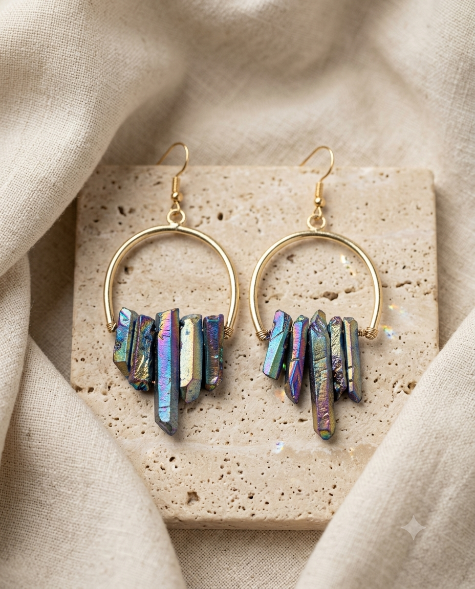 Boho Multicolor Crystal Hoop Earrings – Handmade Statement Dangle Earrings for Women