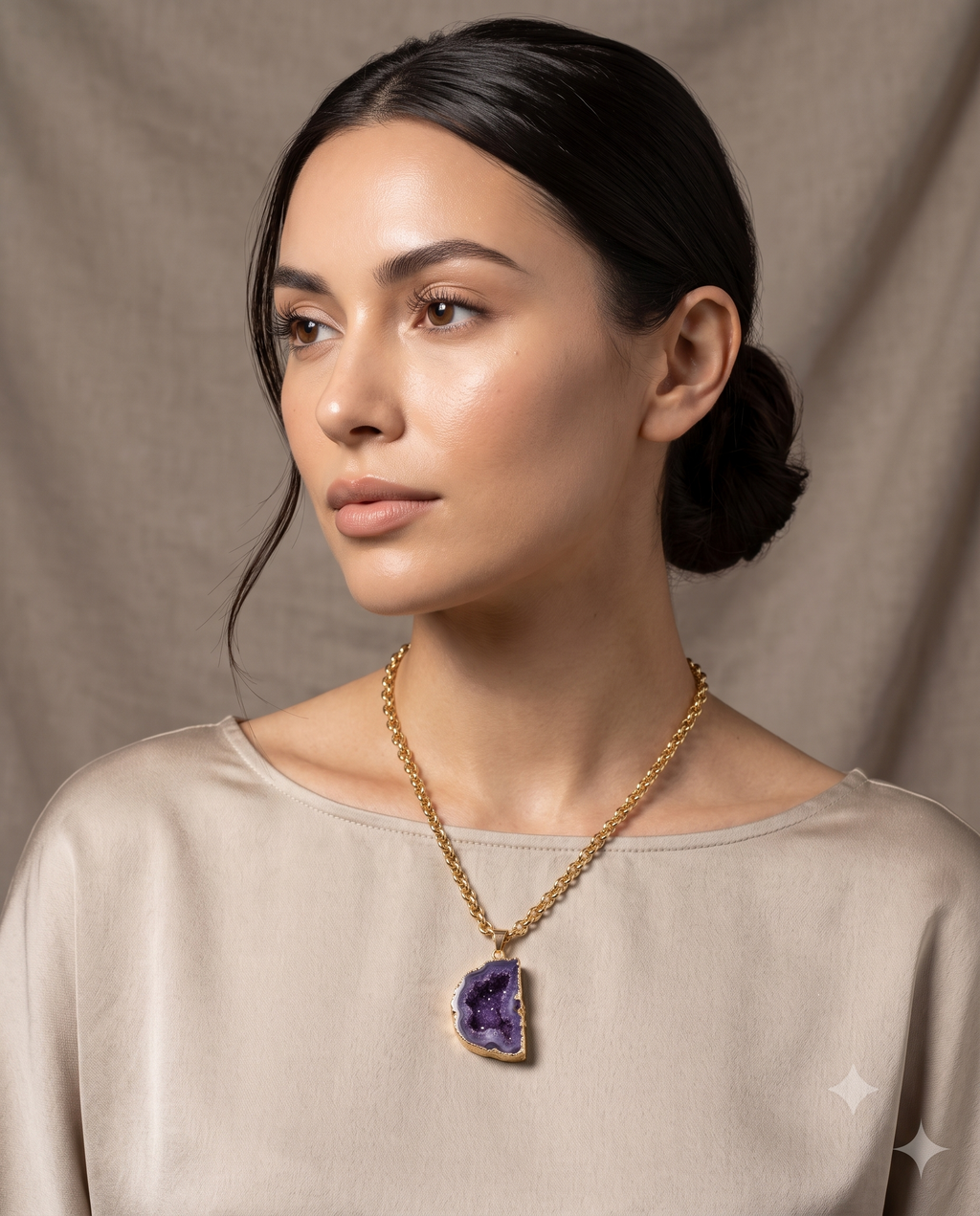 Elegant Blue Stone Pendant Necklace – Minimalist Gold-Tone Long Chain Necklace for Women