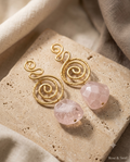 Elegant Handmade Spiral Rose Quartz Dangle Earrings – Artistic Boho Statement Earrings for Women
